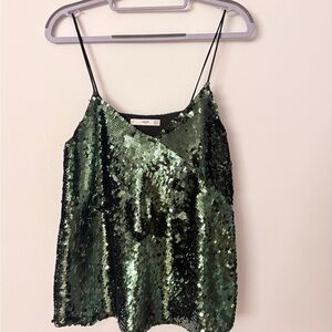 Mango Sparkling Emerald Sequin Strap Top
